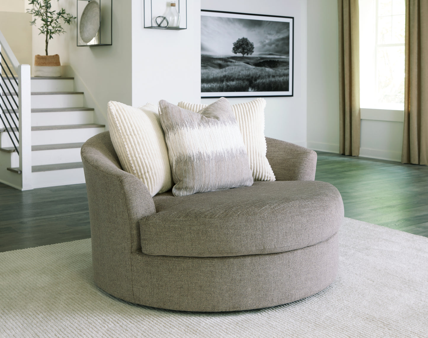 Cape Furniture Outlet - Ashley Furniture - Creswell Living Room - Oversized Swivel Accent Chair / Stone - 1530521