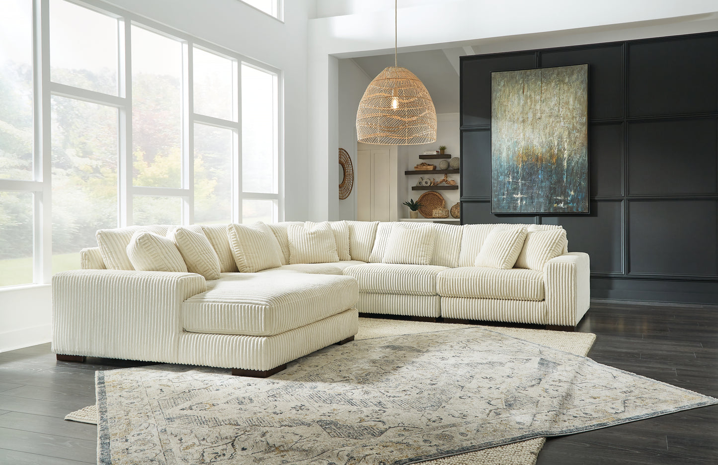 Cape Furniture Outlet - Ashley Furniture - Lindyn Sectional - RAF 5-Piece Sectional with Chaise / Ivory - 21104S6
