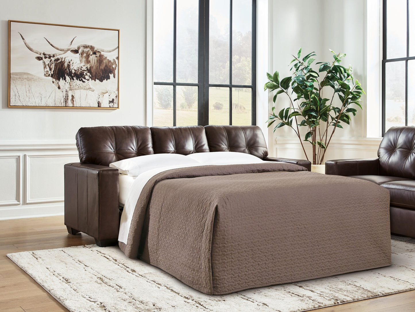 Cape Furniture Outlet - Ashley Furniture - Santorine Living Room - Queen Sofa Sleeper / Dark Brown - 2170639