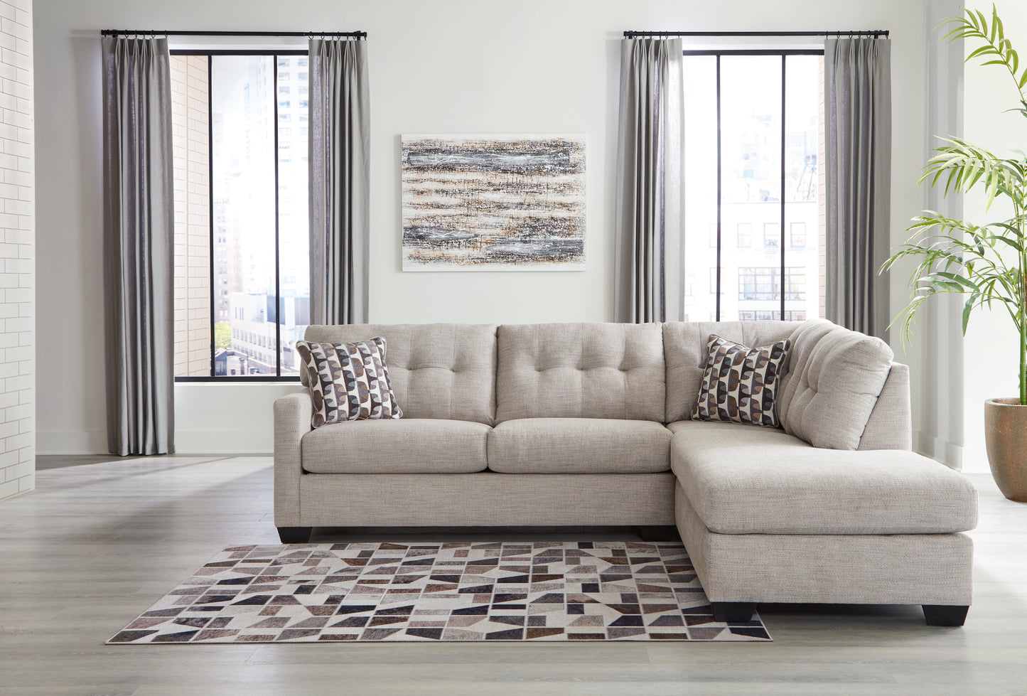 Cape Furniture Outlet - Ashley Furniture - Mahoney Sectional - LAF 2-Piece Sectional with Chaise / Pebble - 31004S2