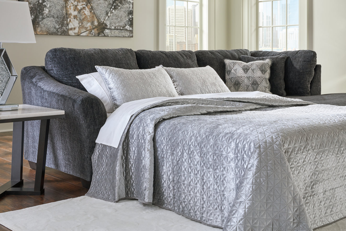 Cape Furniture Outlet - Ashley Furniture - Biddeford Sectional - 2-Piece Sleeper Sectional with Chaise / Shadow - 35504S4