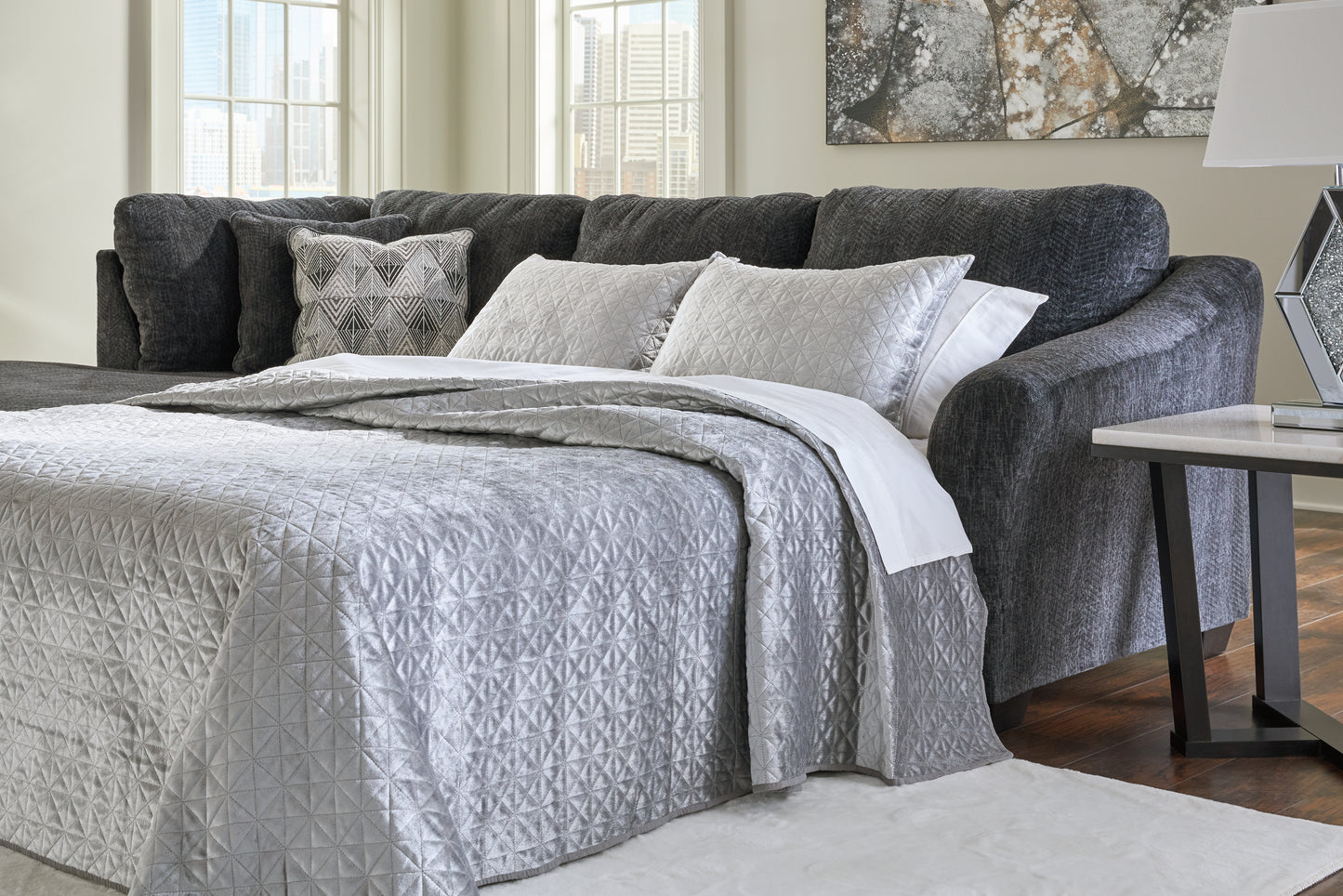 Cape Furniture Outlet - Ashley Furniture - Biddeford Sectional - RAF 2-Piece Sleeper Sectional with Chaise / Shadow - 35504S3