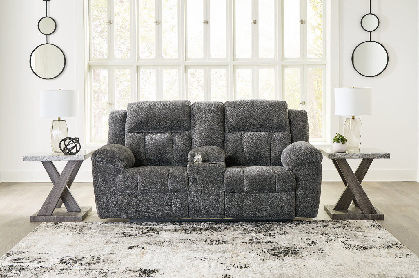 Cape Furniture Outlet - Ashley Furniture - Frohn Living Room - DBL Rec Loveseat w/Console / Graphite - 3740694
