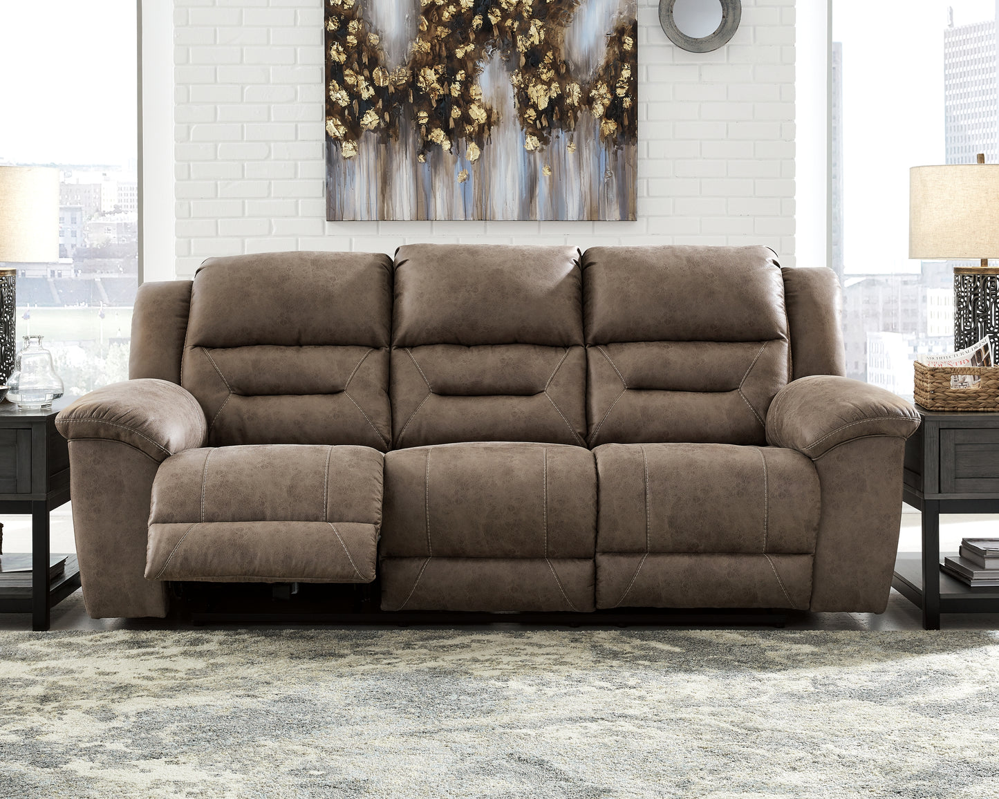 Cape Furniture Outlet - Ashley Furniture - Stoneland Living Room - Reclining Power Sofa / Fossil - 3990587