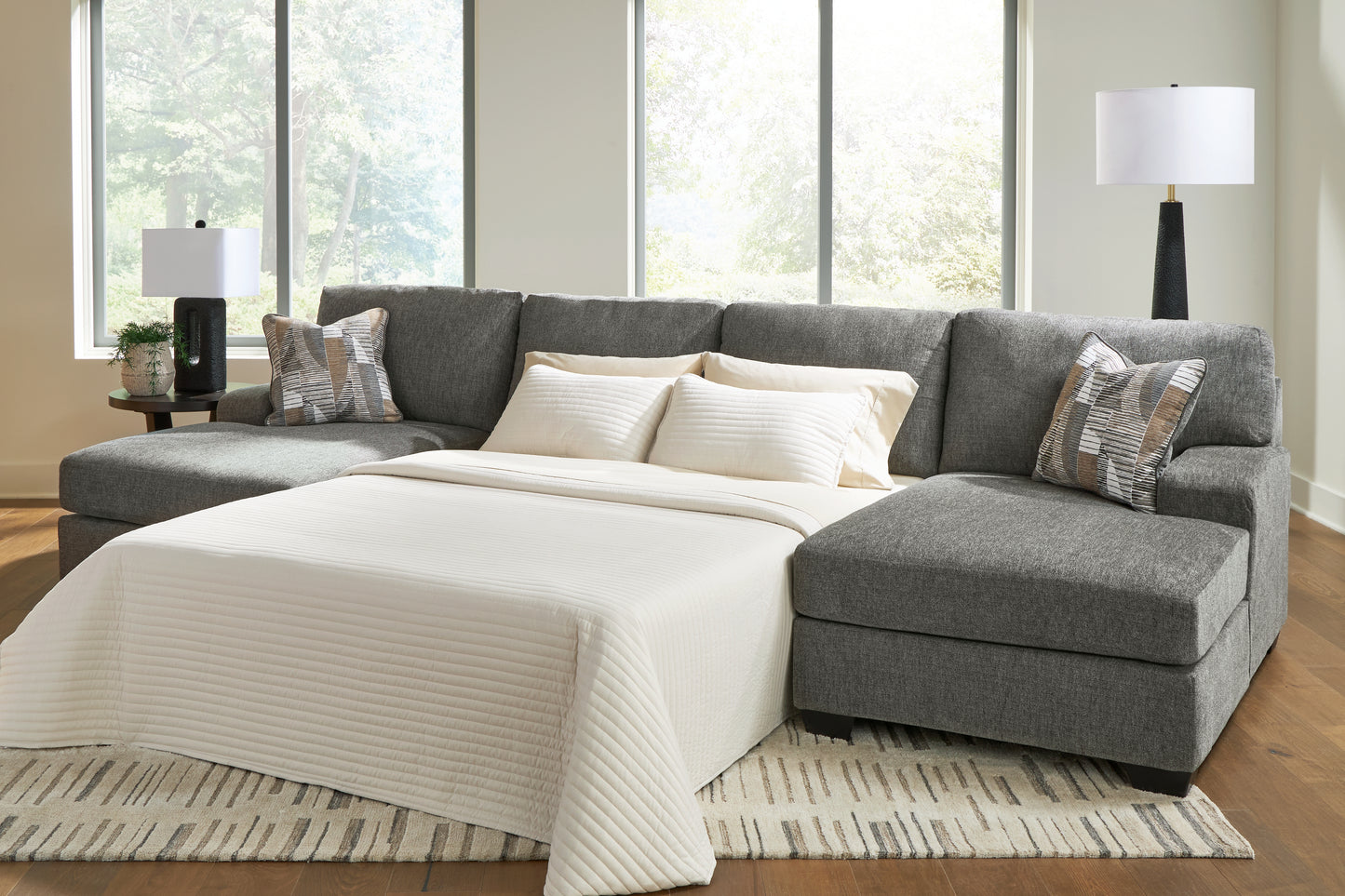 Cape Furniture Outlet - Ashley Furniture - Revenna Sectional - RAF 3-Piece Sleeper Sectional with Double Chaise / Greystone - PC48405S7