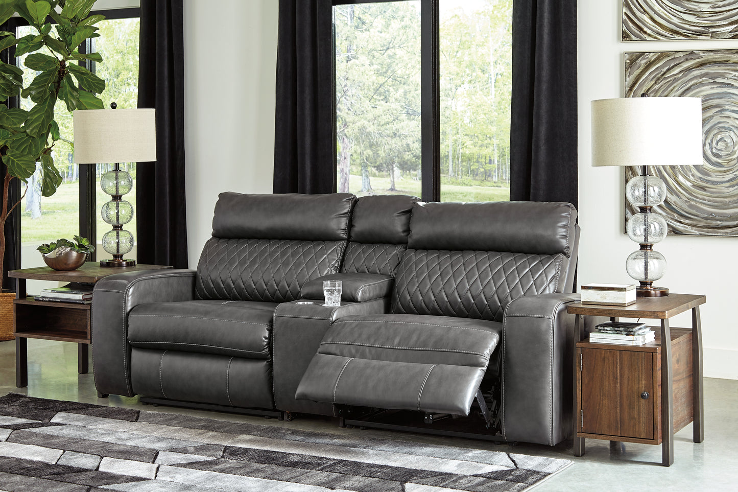 Cape Furniture Outlet - Ashley Furniture - Samperstone Sectional - 3-Piece Power Reclining Sectional Loveseat / Gray - 55203S3