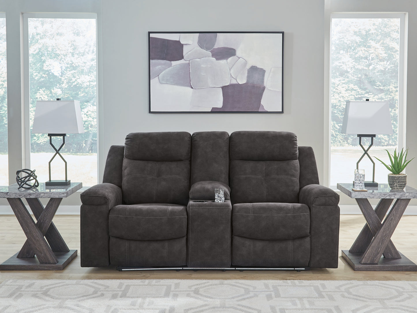 Cape Furniture Outlet - Ashley Furniture - Brysonview Living Room - DBL Rec Loveseat w/Console / Charcoal - 6360594