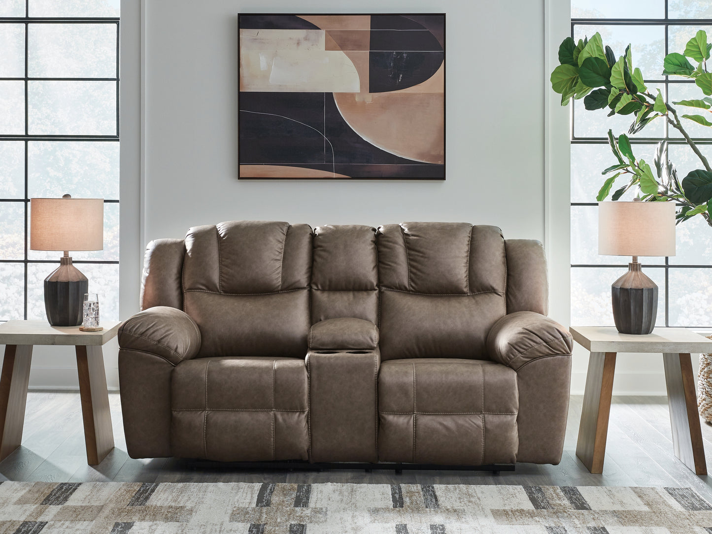 Cape Furniture Outlet - Ashley Furniture - Lowilla Living Room - DBL Rec Loveseat w/Console / Driftwood - PC6450694