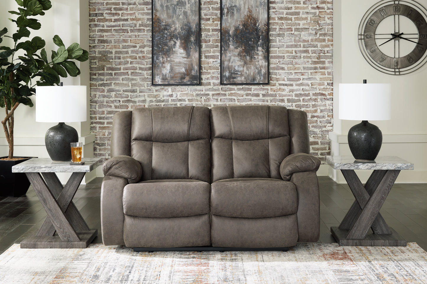 Cape Furniture Outlet - Ashley Furniture - First Base Living Room - Reclining Loveseat / Gunmetal - 6880486