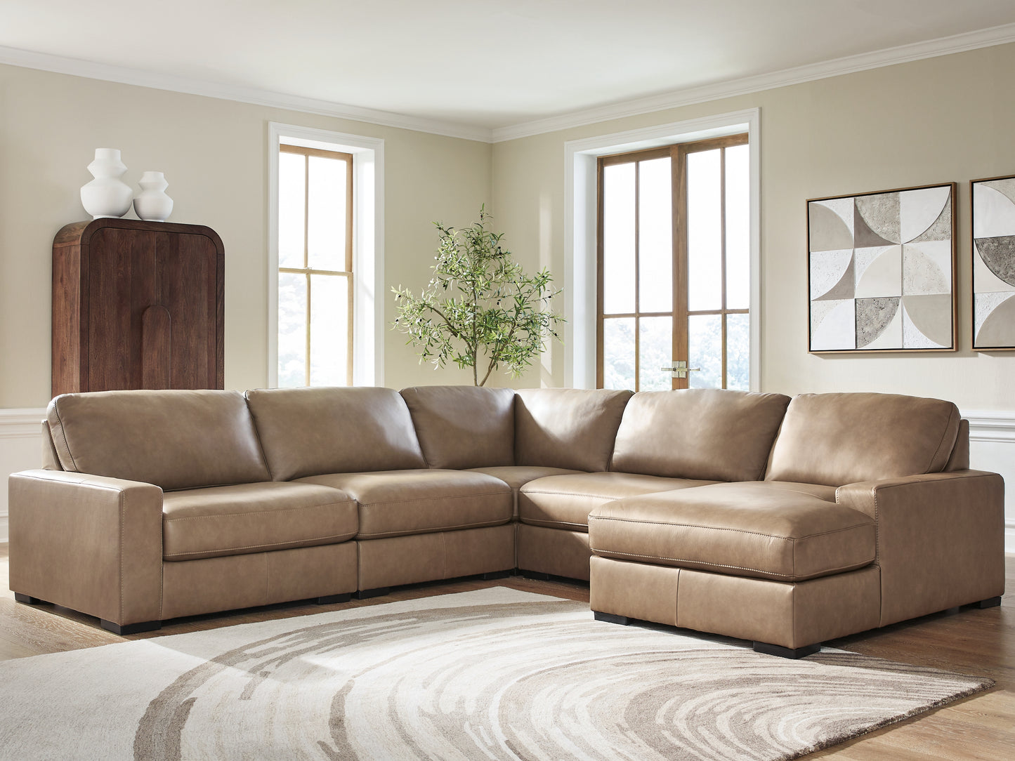 Cape Furniture Outlet - Ashley Furniture - Veronella Sectional - RAF 5-Piece Sectional with Chaise / Sahara - 76106S13