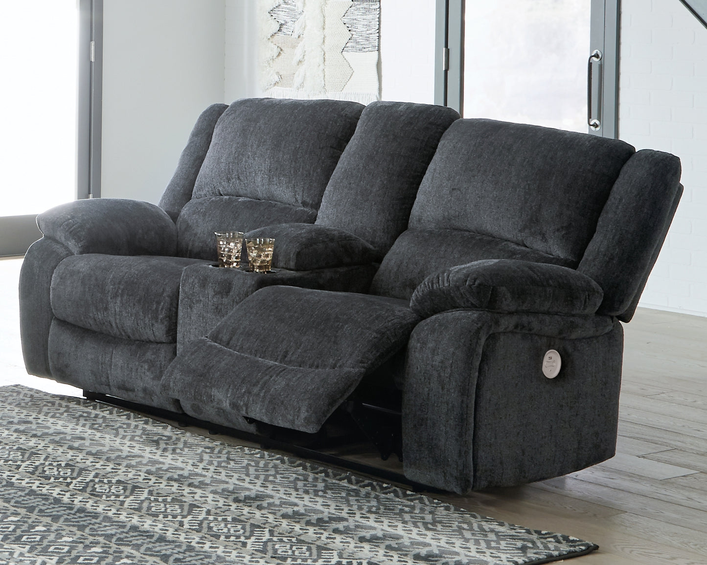 Cape Furniture Outlet - Ashley Furniture - Draycoll Living Room - DBL REC PWR Loveseat w/Console / Slate - 7650496