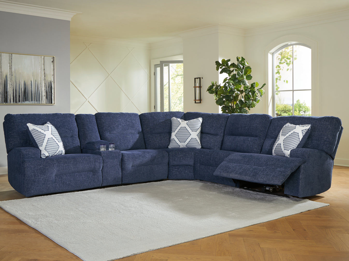 Cape Furniture Outlet - Ashley Furniture - Acklen Place Sectional - 6-Piece Power Reclining Sectional / Navy - 93607S15