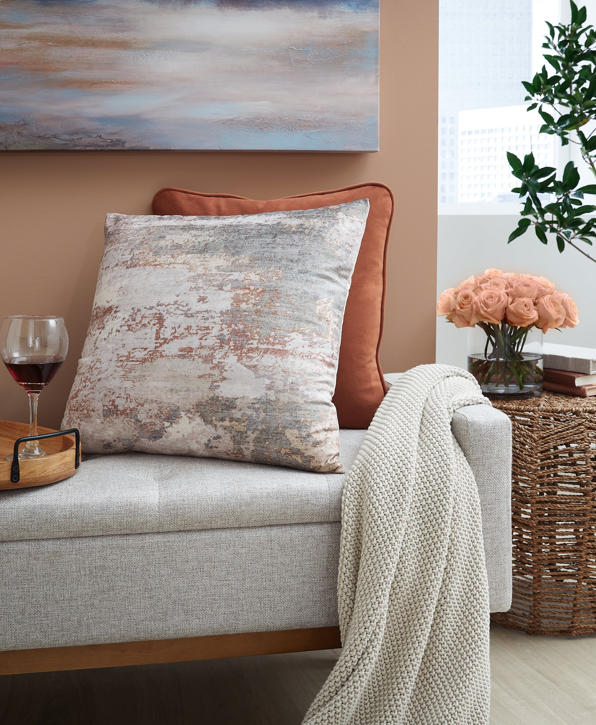 Cape Furniture Outlet - Ashley Furniture - Edinfielders Pillows - Pillow (4/CS) / Cream/Gray/Rust - A1001094