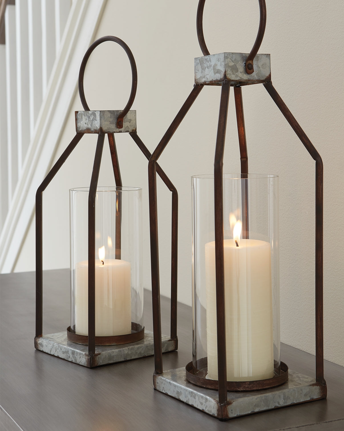 Cape Furniture Outlet - Ashley Furniture - Diedrick Candle Holder - Lantern Set (Set of 2) / Gray/Black - A2000346