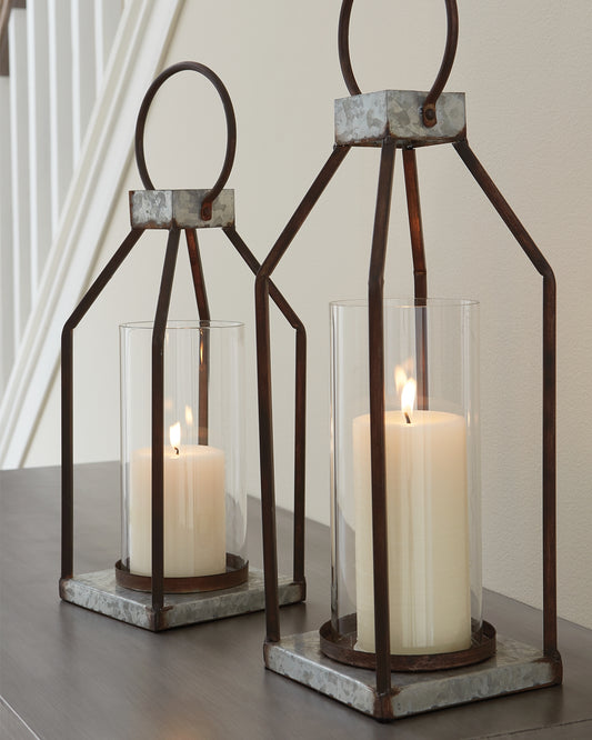 Cape Furniture Outlet - Ashley Furniture - Diedrick Candle Holder - Lantern Set (Set of 2) / Gray/Black - A2000346