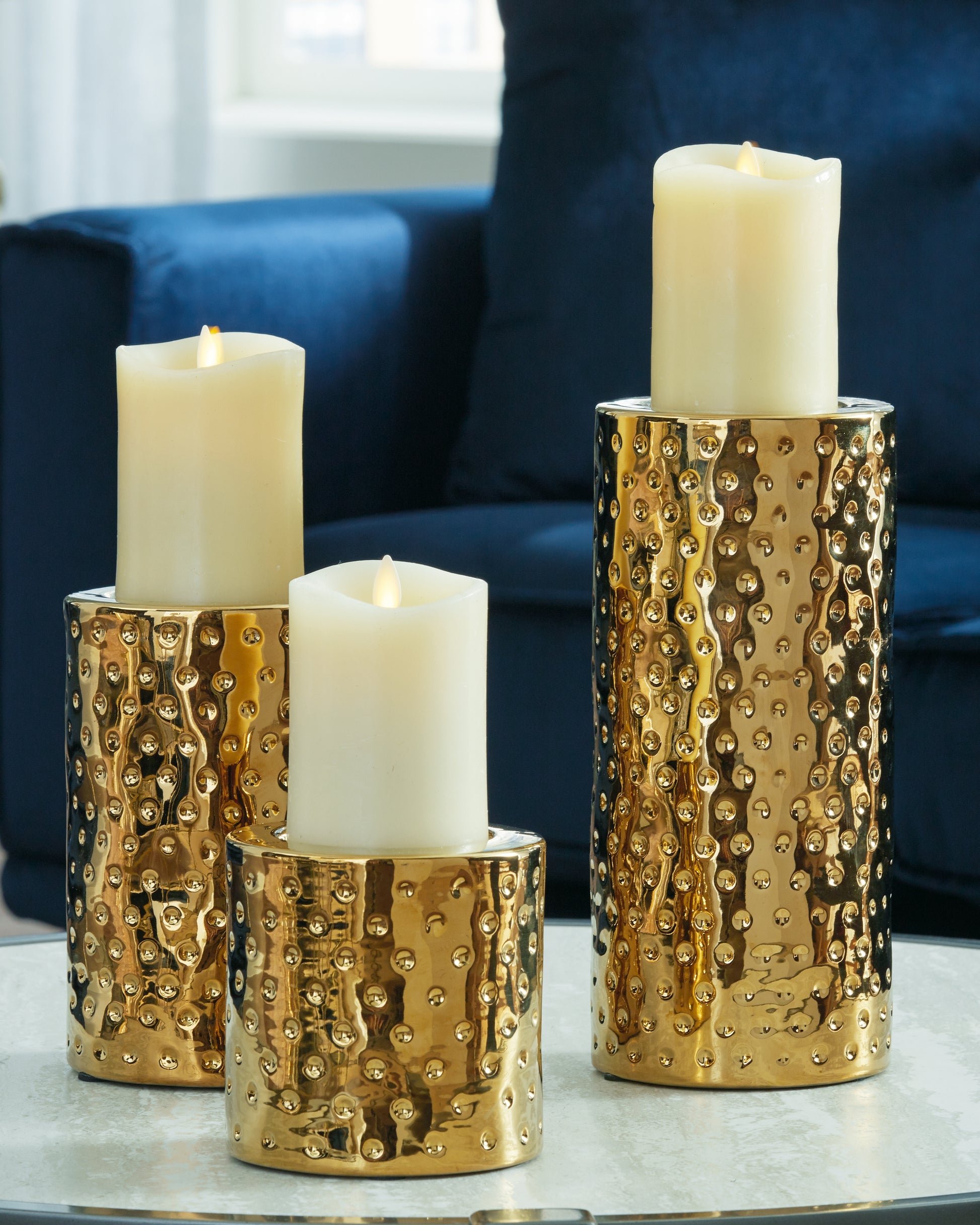 Cape Furniture Outlet - Ashley Furniture - Marisa Candle Holder - Candle Holder Set (3/CN) / Gold Finish - A2000461