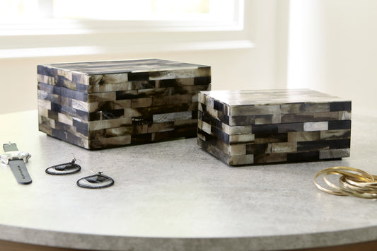 Cape Furniture Outlet - Ashley Furniture - Ellford Box (Set of 2) - Box Set (Set of 2) / Black/Brown/Cream - A2000596
