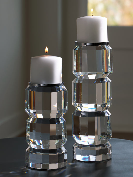 Cape Furniture Outlet - Ashley Furniture - Brentley Candle Holder - Candle Holder Set (Set of 2) / Clear/Silver Finish - A2000770