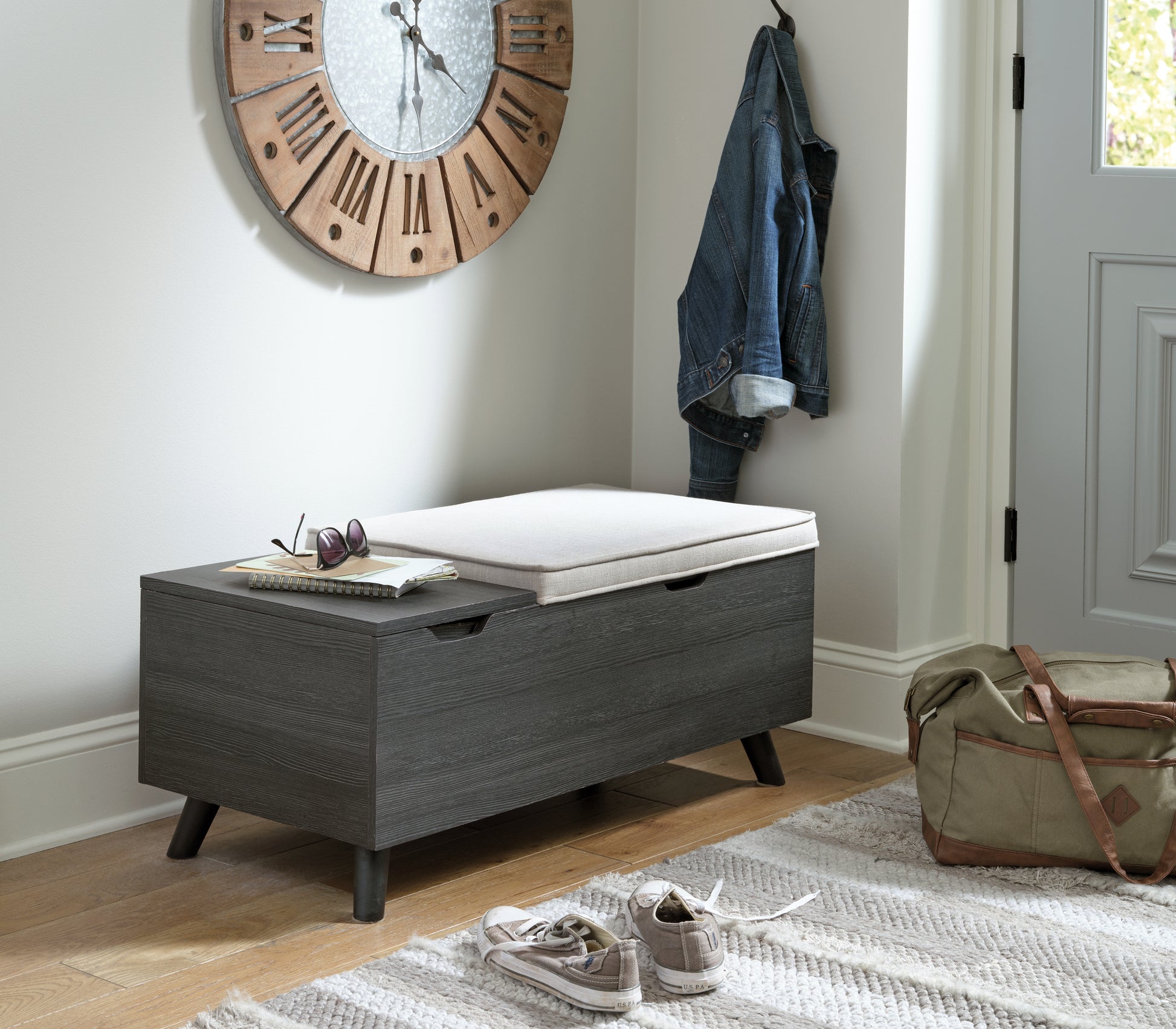 Cape Furniture Outlet - Ashley Furniture - Yarlow Storage Bench - Storage Bench / Linen/Gray / 39"W x 19"D x 17"H - A3000321