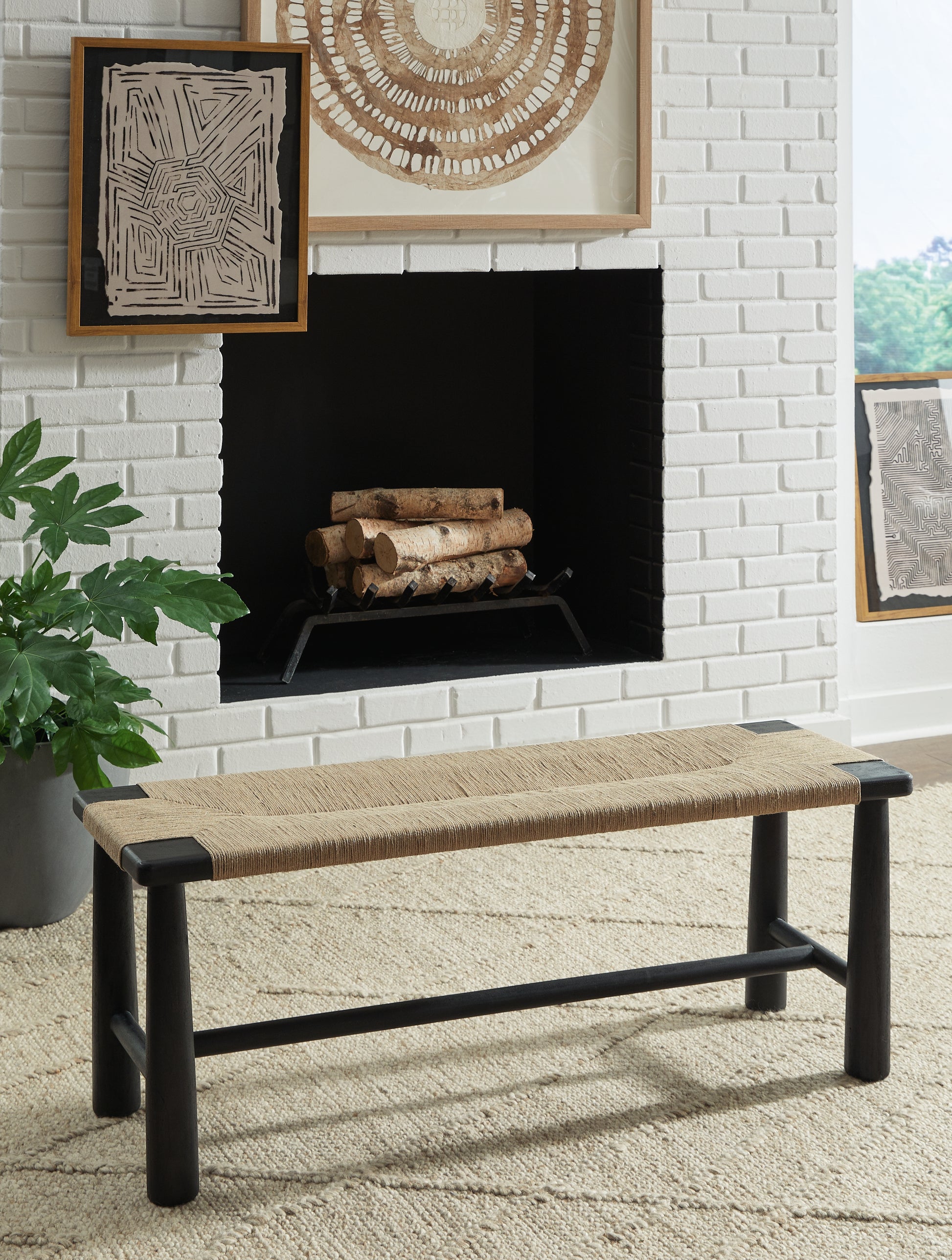 Cape Furniture Outlet - Ashley Furniture - Acerman Accent Bench - Accent Bench / Black/Natural / 48"W x 16"D x 18"H - A3000684