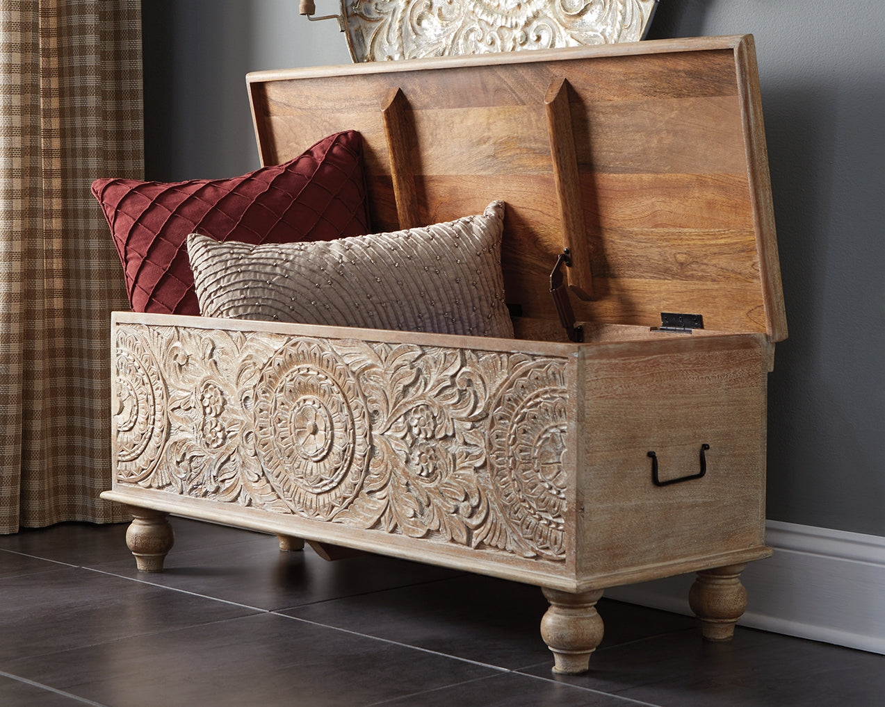 Cape Furniture Outlet - Ashley Furniture - Fossil Ridge Storage Bench - Storage Bench / Beige / 44"W x 17"D x 17"H - A4000039