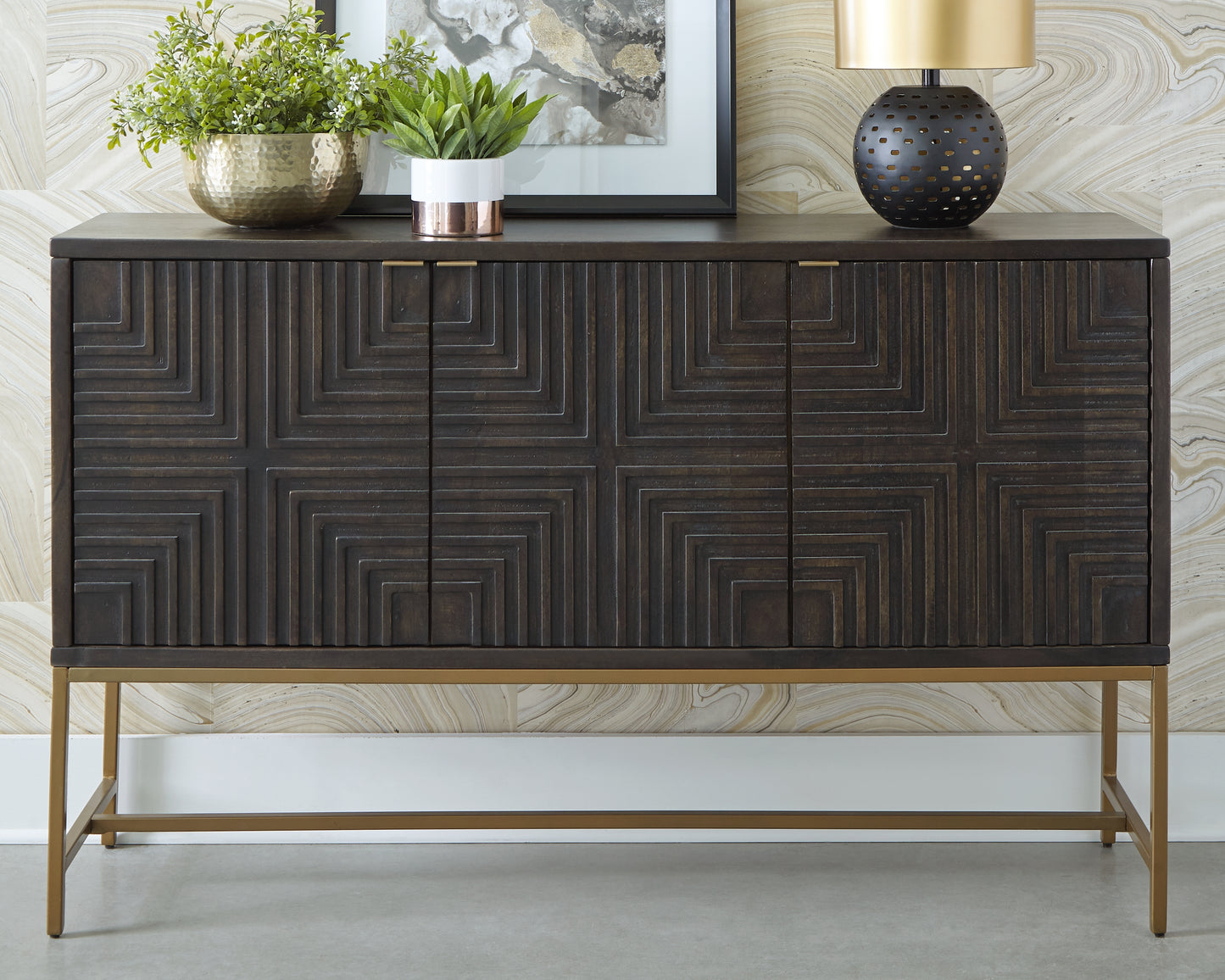 Cape Furniture Outlet - Ashley Furniture - Elinmore Accent Cabinet - Accent Cabinet / Brown/Gold Finish - A4000316