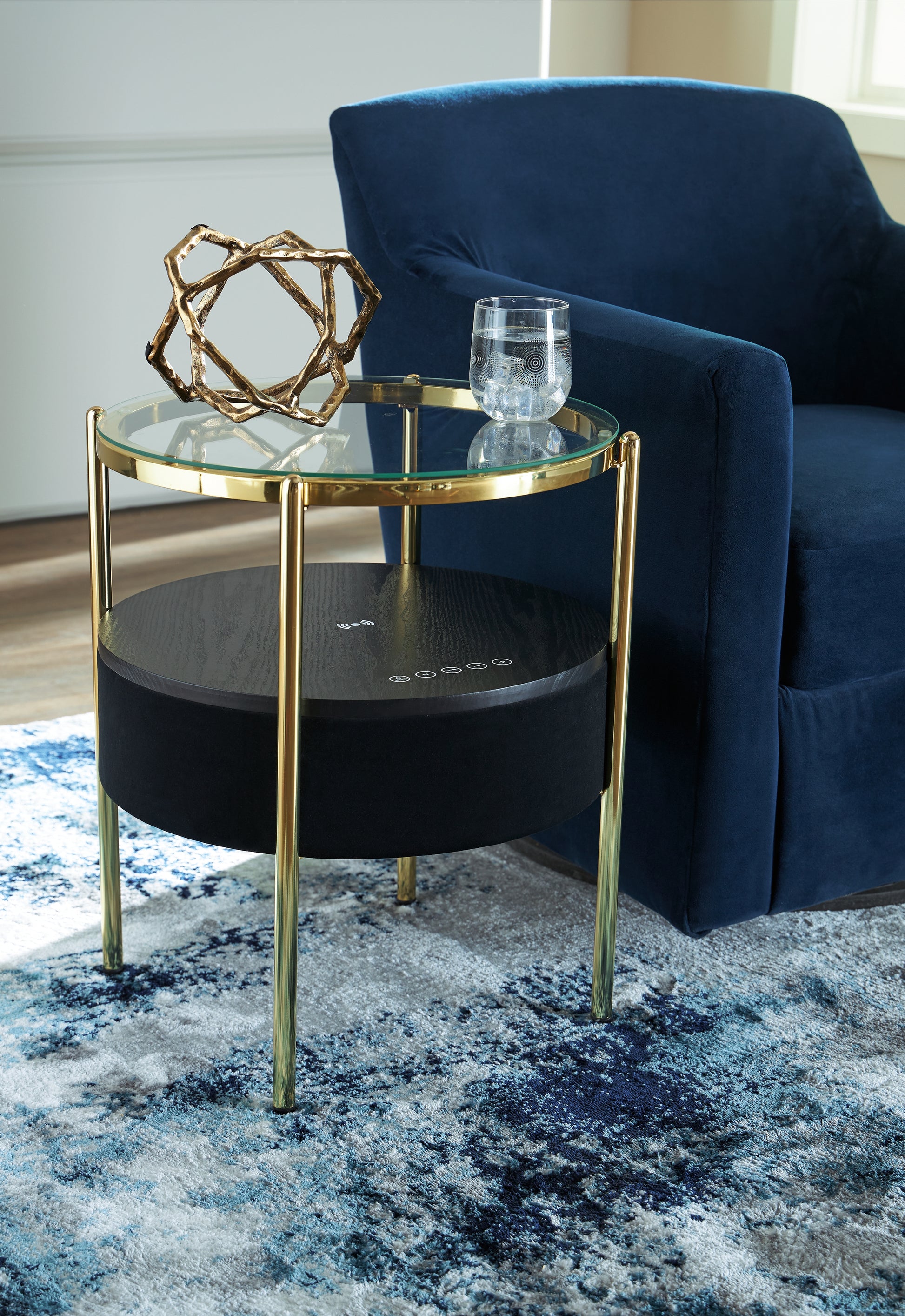 Cape Furniture Outlet - Ashley Furniture - Nedman Accent Table with Speaker - Accent Table with Speaker / Black/Gold Finish - A4000669