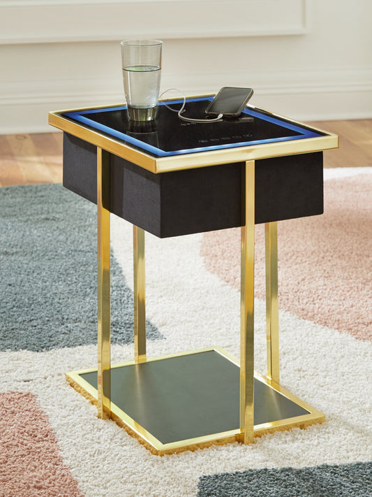 Cape Furniture Outlet - Ashley Furniture - Rexwell Accent Table with Speaker - Accent Table with Speaker / Black/Gold Finish - A4000681
