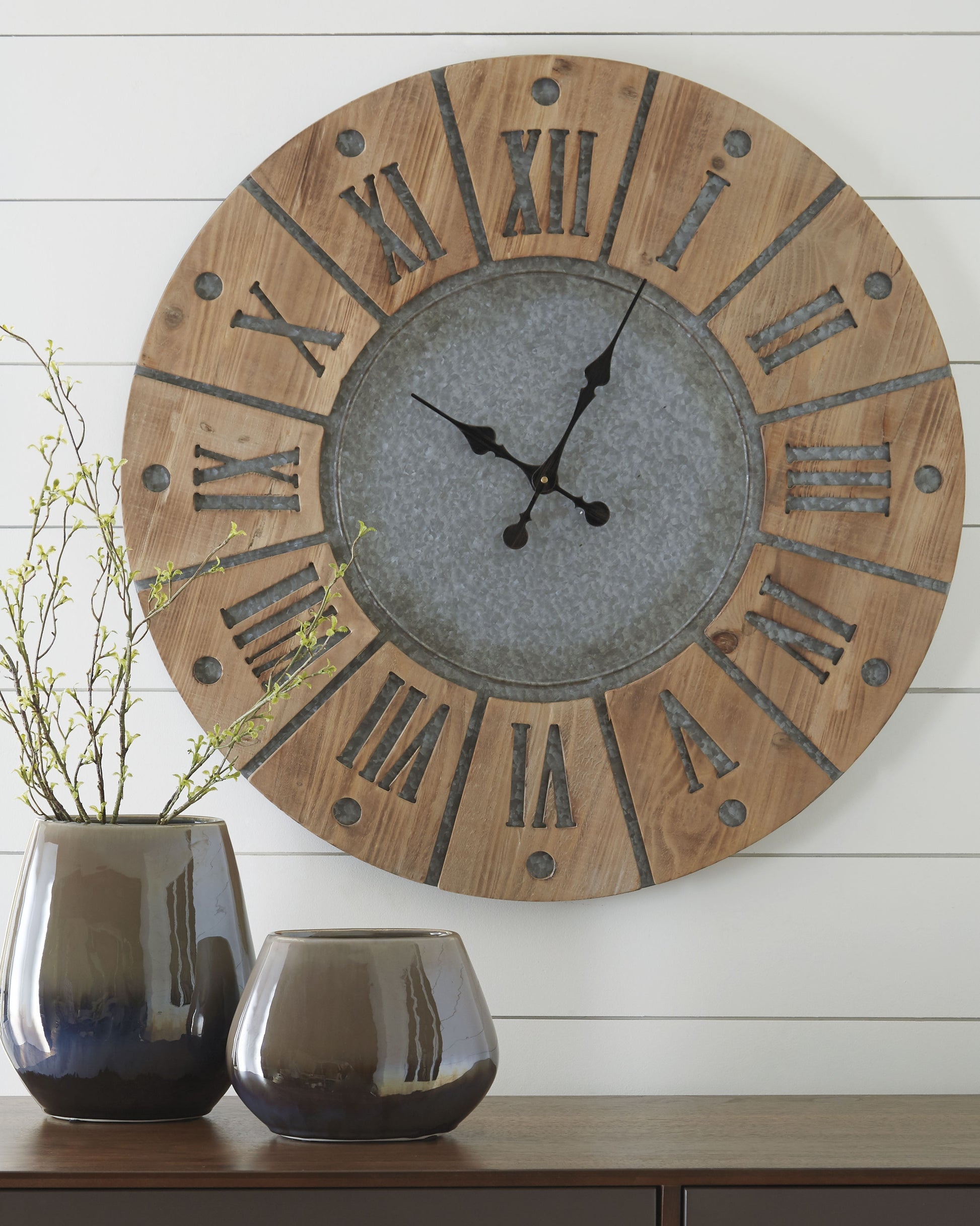 Cape Furniture Outlet - Ashley Furniture - Payson Wall Decor - Wall Clock / Antique Gray/Natural - A8010076