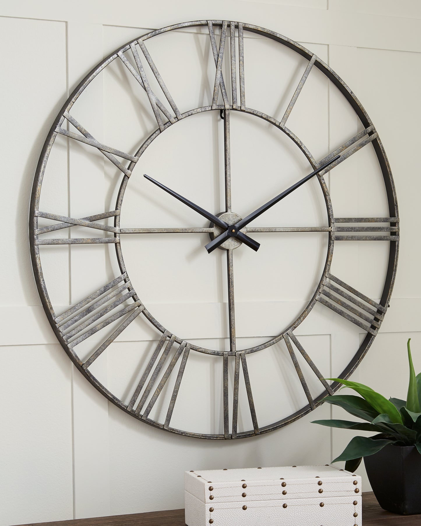 Cape Furniture Outlet - Ashley Furniture - Paquita Wall Decor - Wall Clock / Antique Silver - A8010237