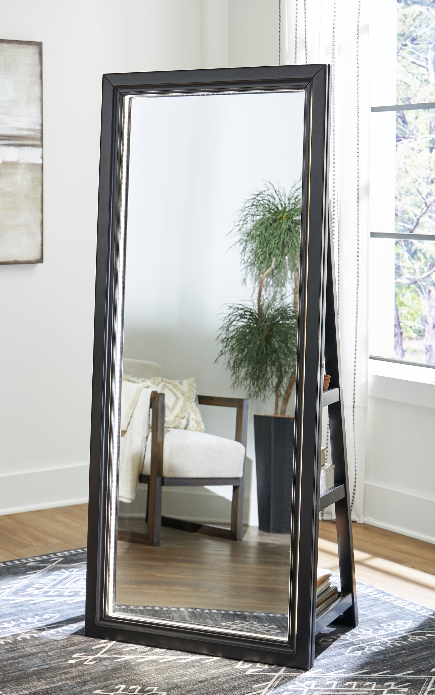Cape Furniture Outlet - Ashley Furniture - Evesen Mirror - Floor Standing Mirror/Storage / Black - A8010384