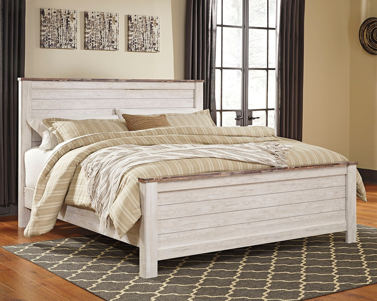 Cape Furniture Outlet - Ashley Furniture - Willowton Bedroom - California King Panel Bed / Whitewash - B267B28