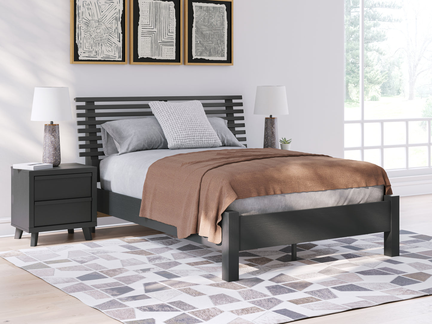 Cape Furniture Outlet - Ashley Furniture - Danziar Bedroom - Full Slat Panel Bed / Black - B1013B19