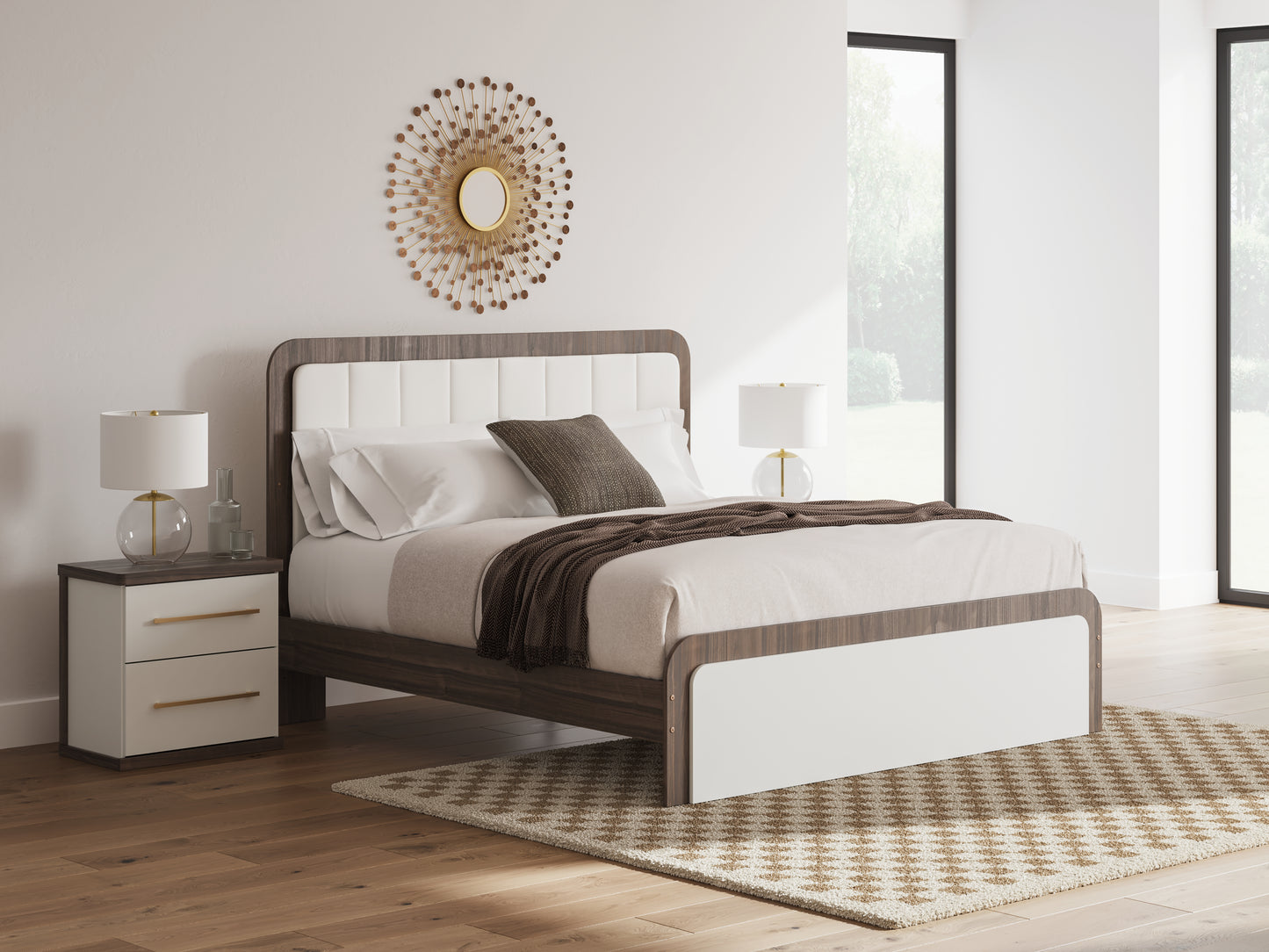 Cape Furniture Outlet - Ashley Furniture - Kendanport Bedroom - King Upholstered Bed / White/Brown - PCB1108B8