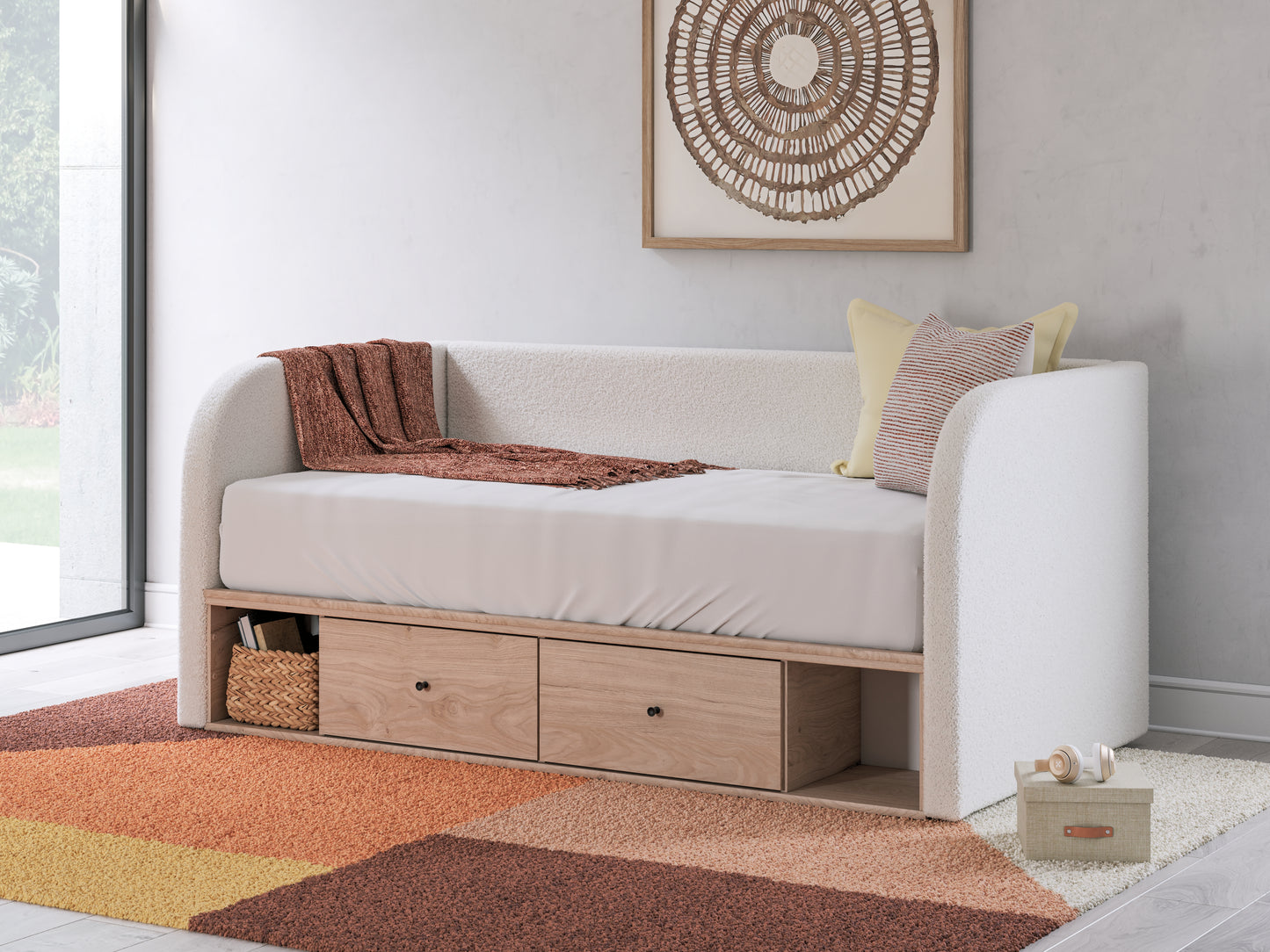 Cape Furniture Outlet - Ashley Furniture - Arloster Bedroom - Full Upholstered Day Bed with Storage / Tan/White - PCB1566B11
