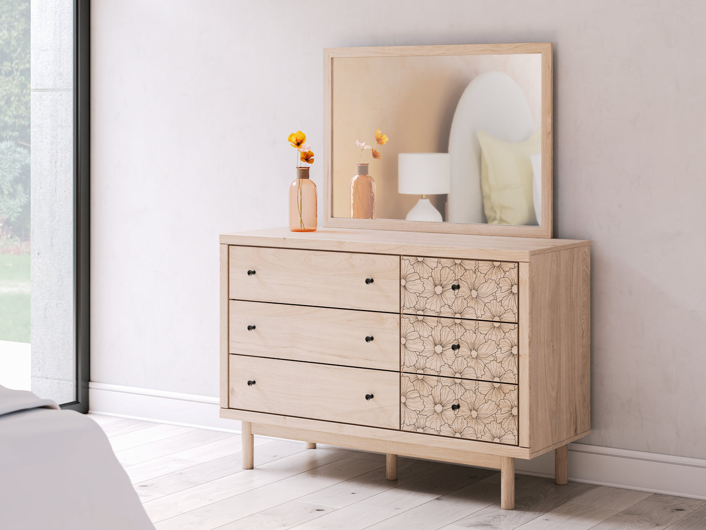 Cape Furniture Outlet - Ashley Furniture - Arloster Bedroom - Dresser and Mirror / Tan - PCB1566B1