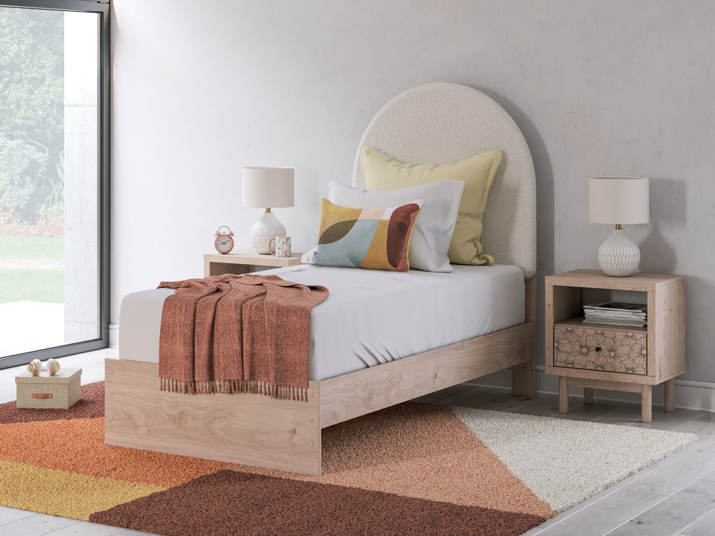 Cape Furniture Outlet - Ashley Furniture - Arloster Bedroom - Twin Upholstered Panel Bed / Tan/White - PCB1566B2