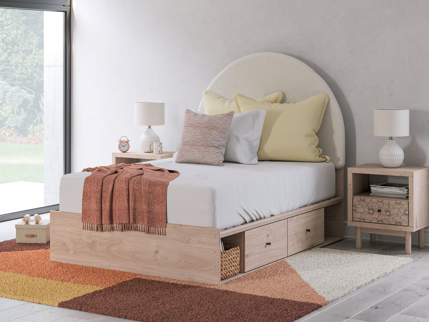 Cape Furniture Outlet - Ashley Furniture - Arloster Bedroom - Full Upholstered Panel Bed with Storage / Tan/White - PCB1566B7
