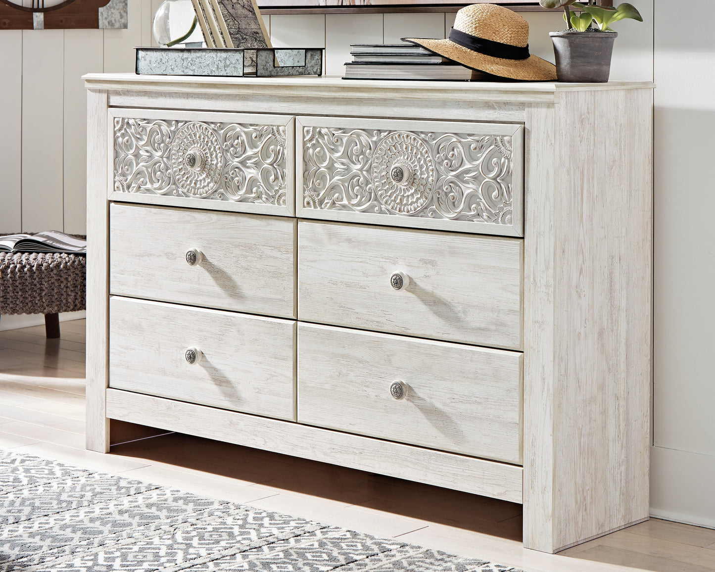 Cape Furniture Outlet - Ashley Furniture - Paxberry Bedroom - Six Drawer Dresser / Whitewash - B181-31