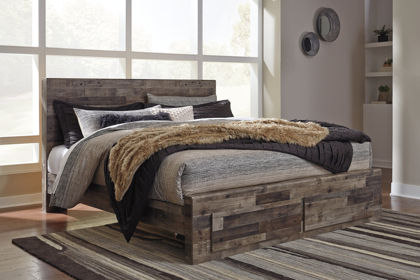 Cape Furniture Outlet - Ashley Furniture - Derekson Bedroom - King Panel Bed with 2 Storage Drawers / Multi Gray - B200B14