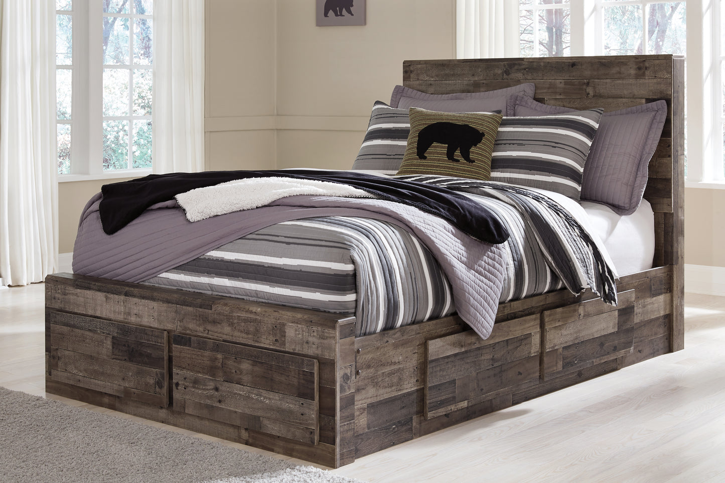 Cape Furniture Outlet - Ashley Furniture - Derekson Bedroom - Full Panel Bed with 6 Storage Drawers / Multi Gray - B200B10
