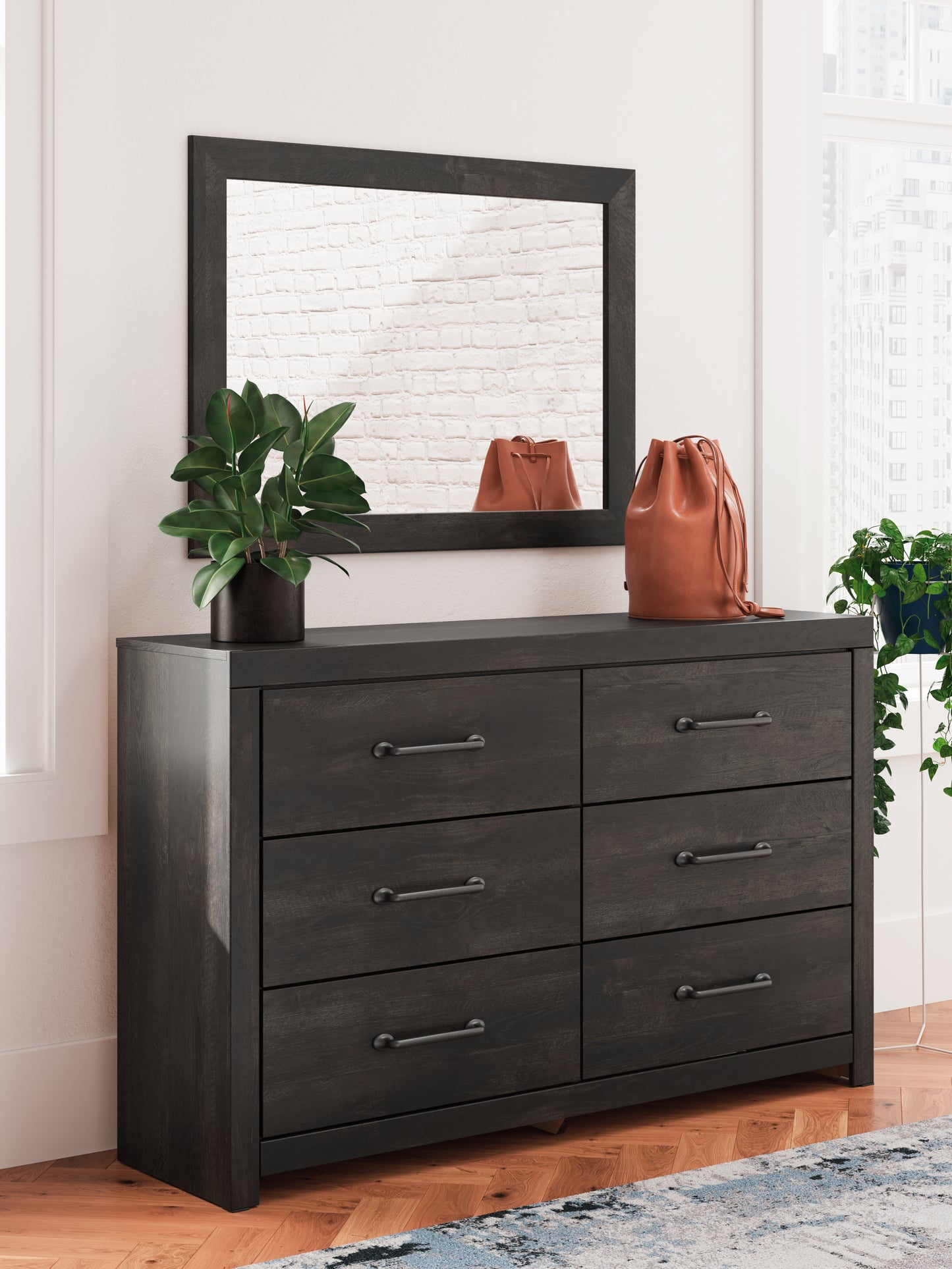 Cape Furniture Outlet - Ashley Furniture - Hollivern Bedroom - Dresser and Mirror / Dark Gray - PCB2108B1