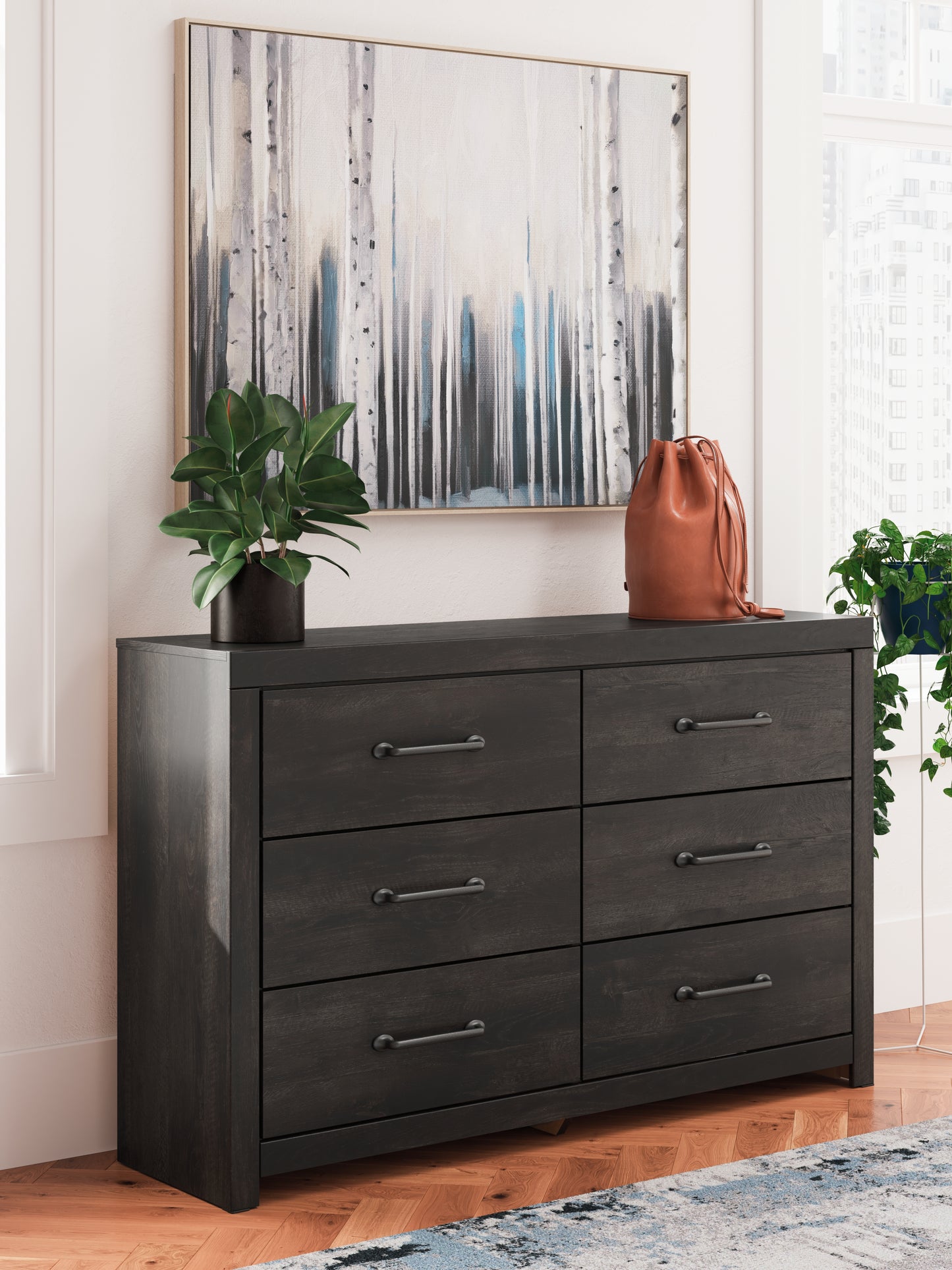 Cape Furniture Outlet - Ashley Furniture - Hollivern Bedroom - Six Drawer Dresser / Dark Gray - PCB2108-31