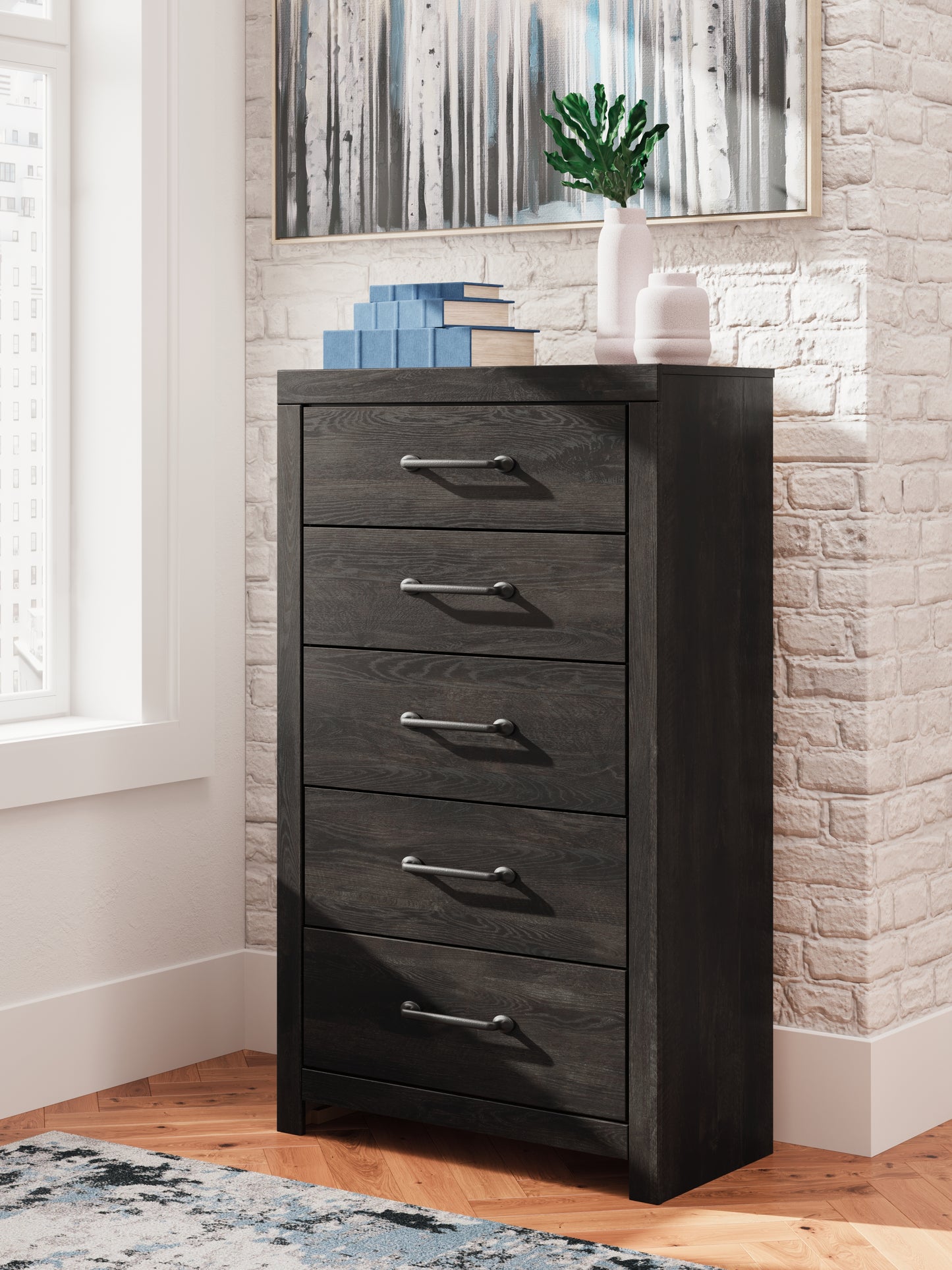 Cape Furniture Outlet - Ashley Furniture - Hollivern Bedroom - Five Drawer Chest / Dark Gray - PCB2108-46
