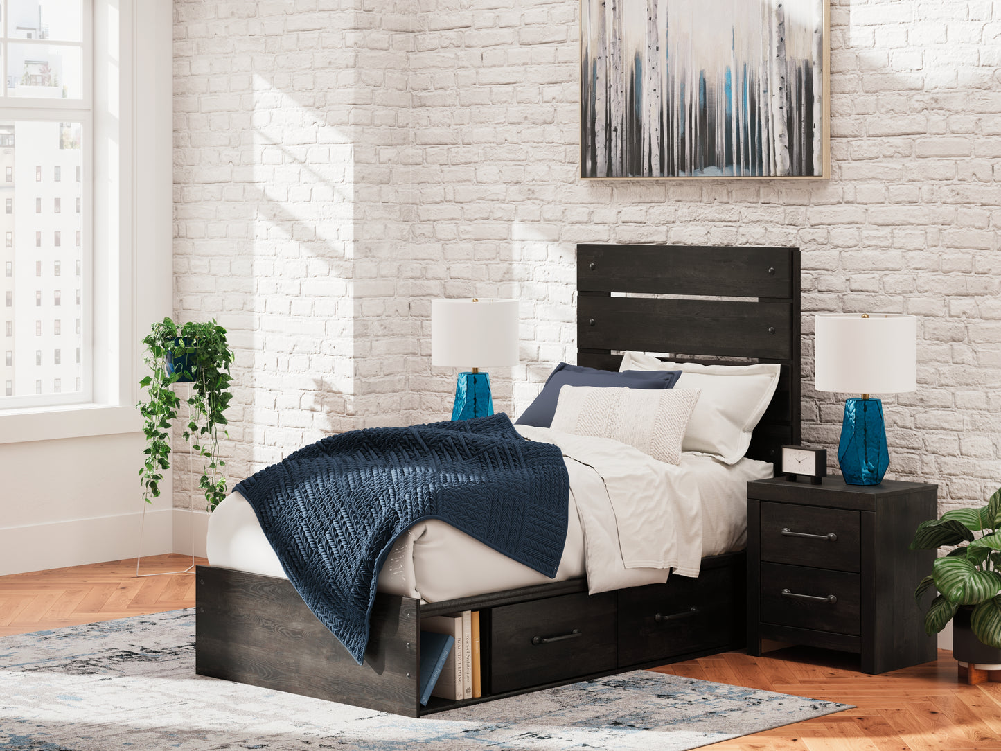 Cape Furniture Outlet - Ashley Furniture - Hollivern Bedroom - Twin Panel Bed with Storage / Dark Gray - PCB2108B18