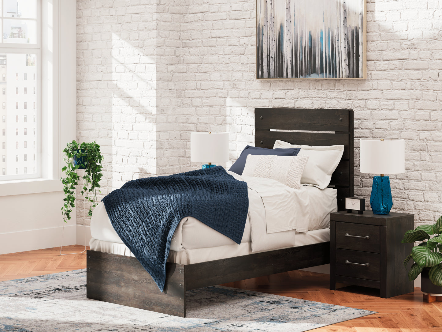 Cape Furniture Outlet - Ashley Furniture - Hollivern Bedroom - Twin Panel Bed / Dark Gray - PCB2108B11