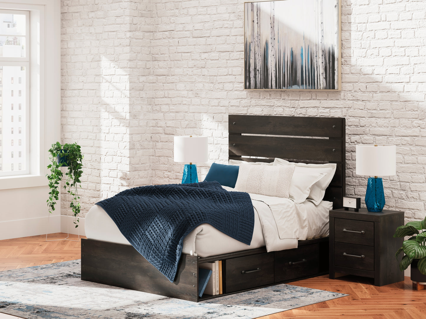 Cape Furniture Outlet - Ashley Furniture - Hollivern Bedroom - Full Panel Bed with Storage / Dark Gray - PCB2108B16
