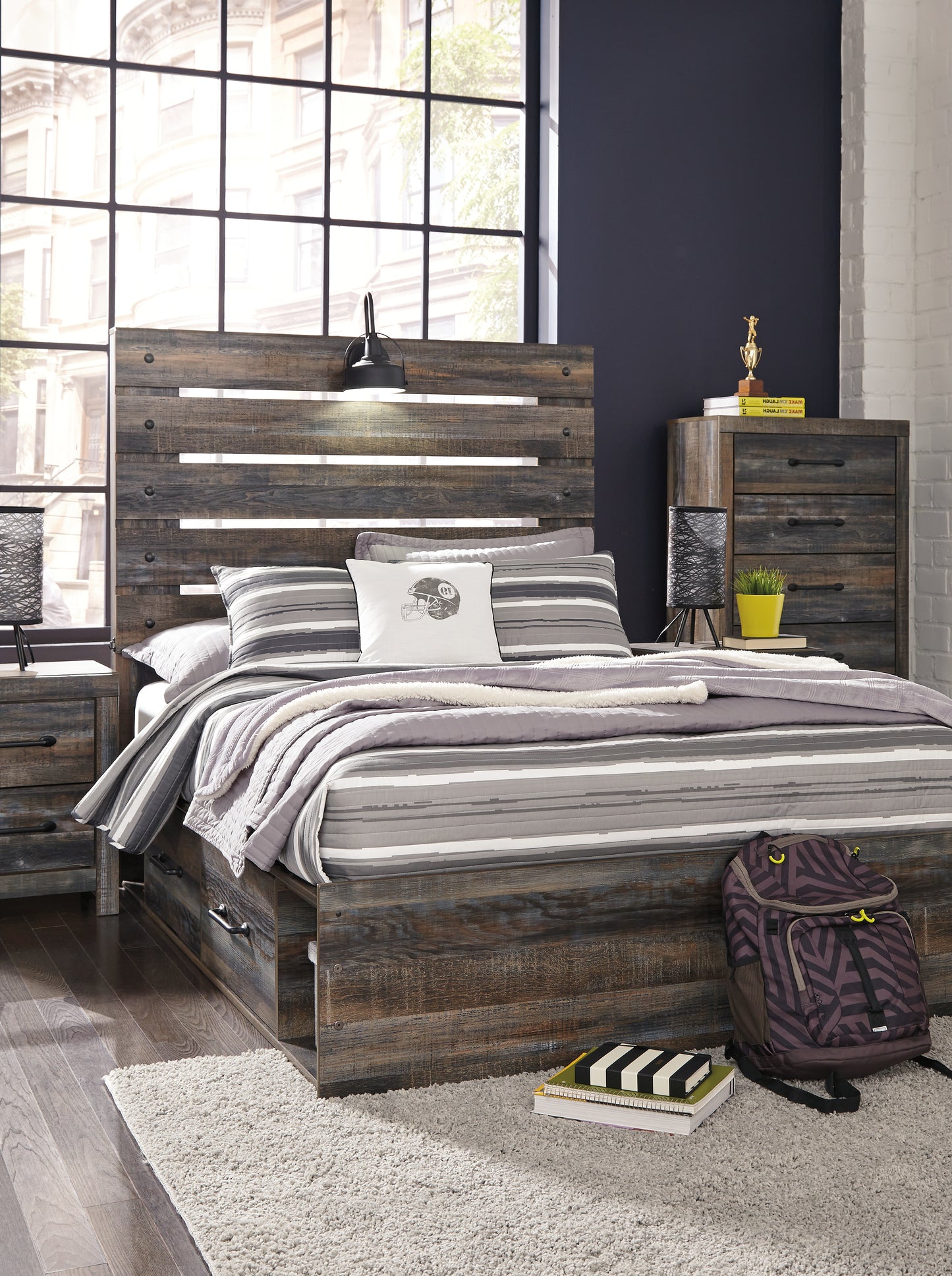 Cape Furniture Outlet - Ashley Furniture - Drystan Bedroom - Full Panel Bed with 4 Storage Drawers / Multi - B211B12