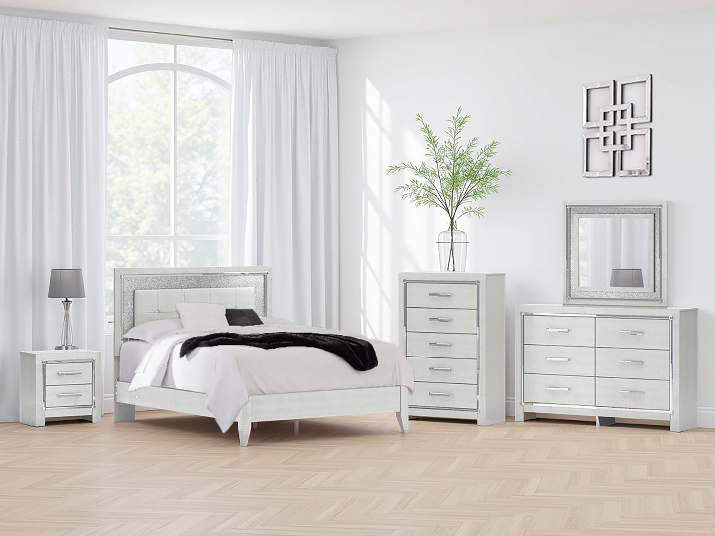 Cape Furniture Outlet - Ashley Furniture - Zyniden Bedroom - Queen Upholstered Panel Bed / Silver - B2114B2