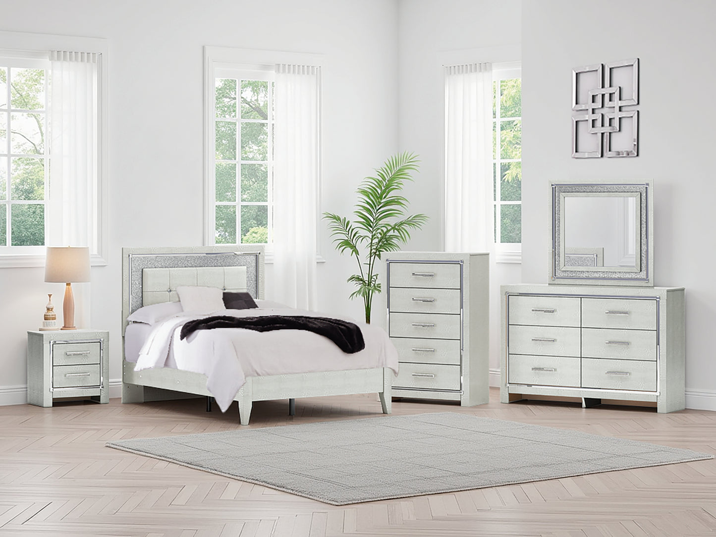Cape Furniture Outlet - Ashley Furniture - Zyniden Bedroom - Full Upholstered Panel Bed / Silver - B2114B4